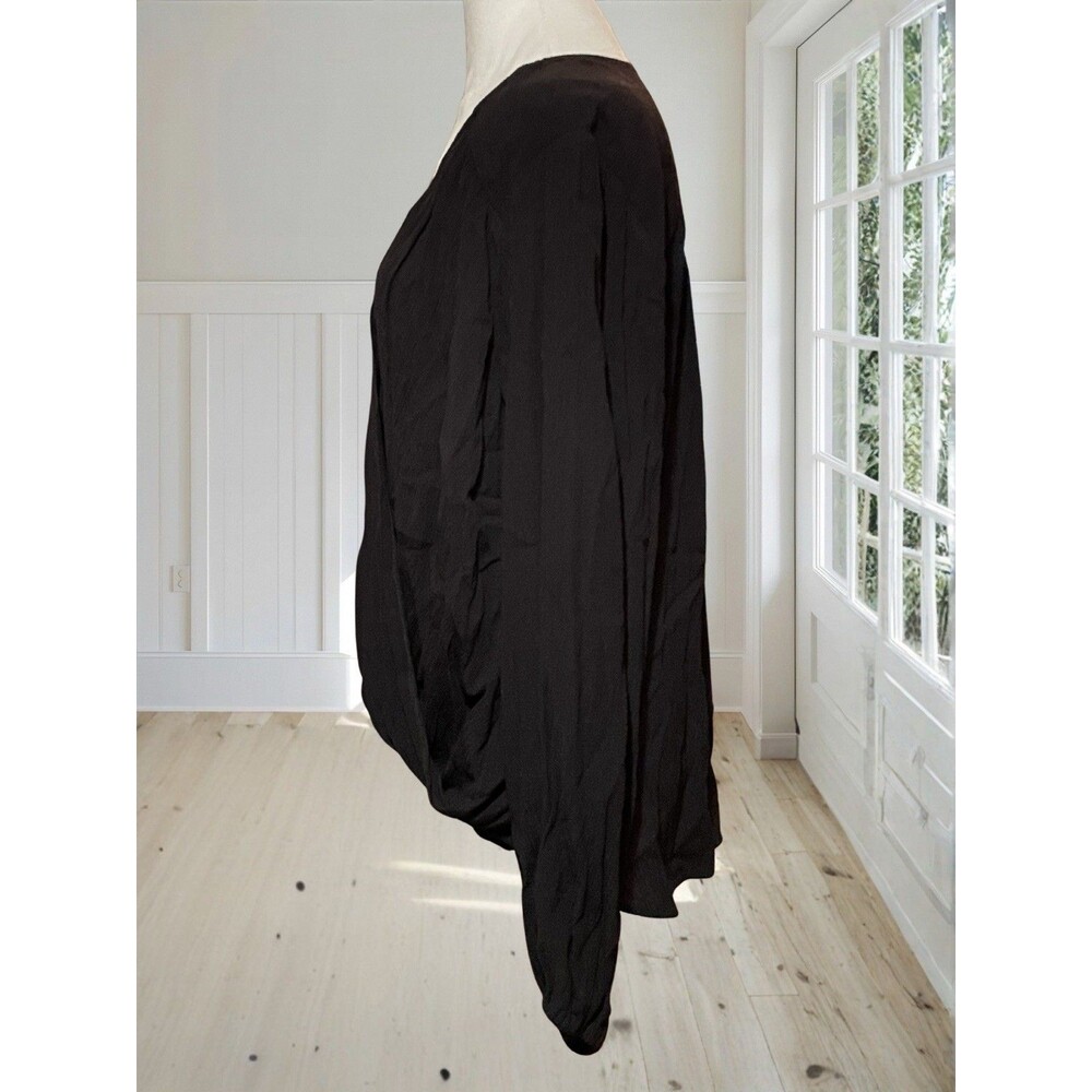 FREE PEOPLE Women's Check On It Wrap Top Black Balloon Sleeve Draped Blouse Sz L - Picture 4 of 13